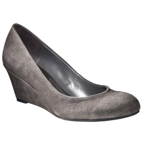 Gray Suede Round Toe Wedge Heels - Picture 1 of 6